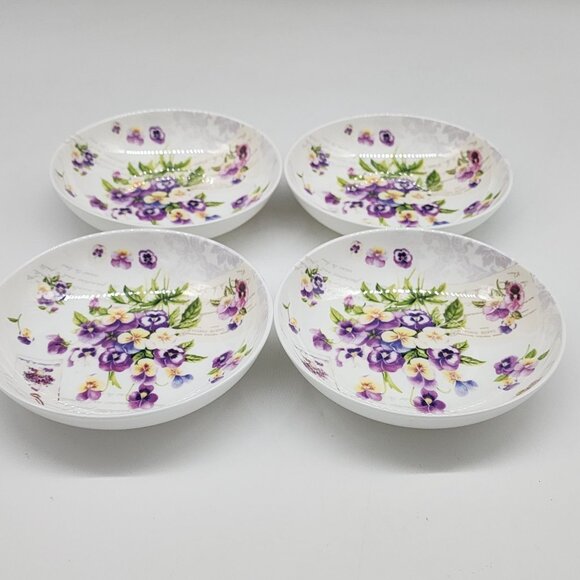 Set Of 4 Dora Papis Easy Life Purple Floral Fine Bone China Sauce Bowls Pansies - Picture 5 of 9